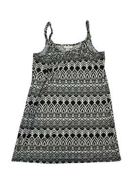 Prelude Women's Black and White Geometric Banded  Print Sleeveless Tank Top Dres
